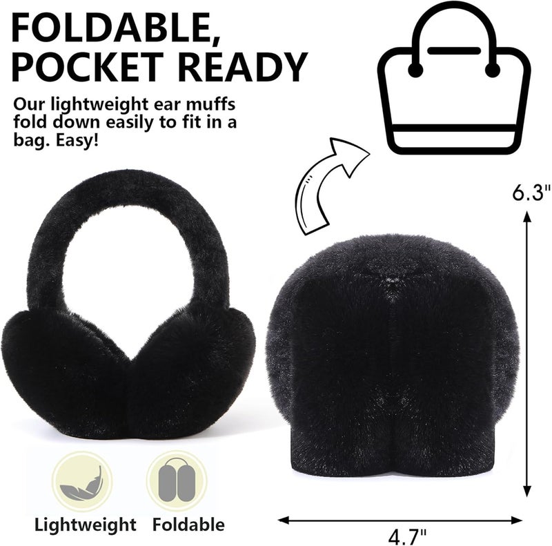 Fsmiling Winter Ear Muffs For Women Fuzzy Earmuffs Adjustable Ear Warmer Foldable - Image 5